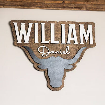 Western Themed Sign, Bull Horn Baby Name Sign