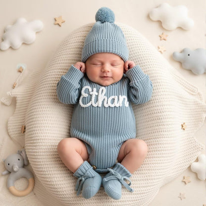 Hand Embroidered Name Baby Romper Set,Personalized Outfit