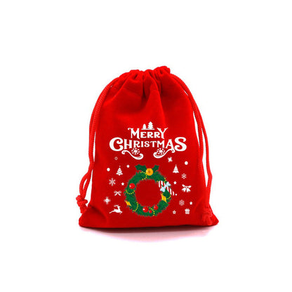 10/20pcs Christmas Drawstring Velvet Bags Red Candy Biscuits Pouch Personalization name