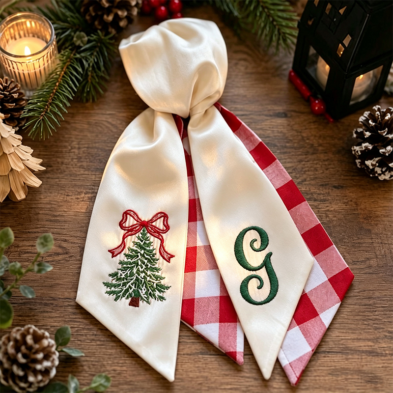 Double Wreath Sash Christmas Tree Wreath Sash With Monogram