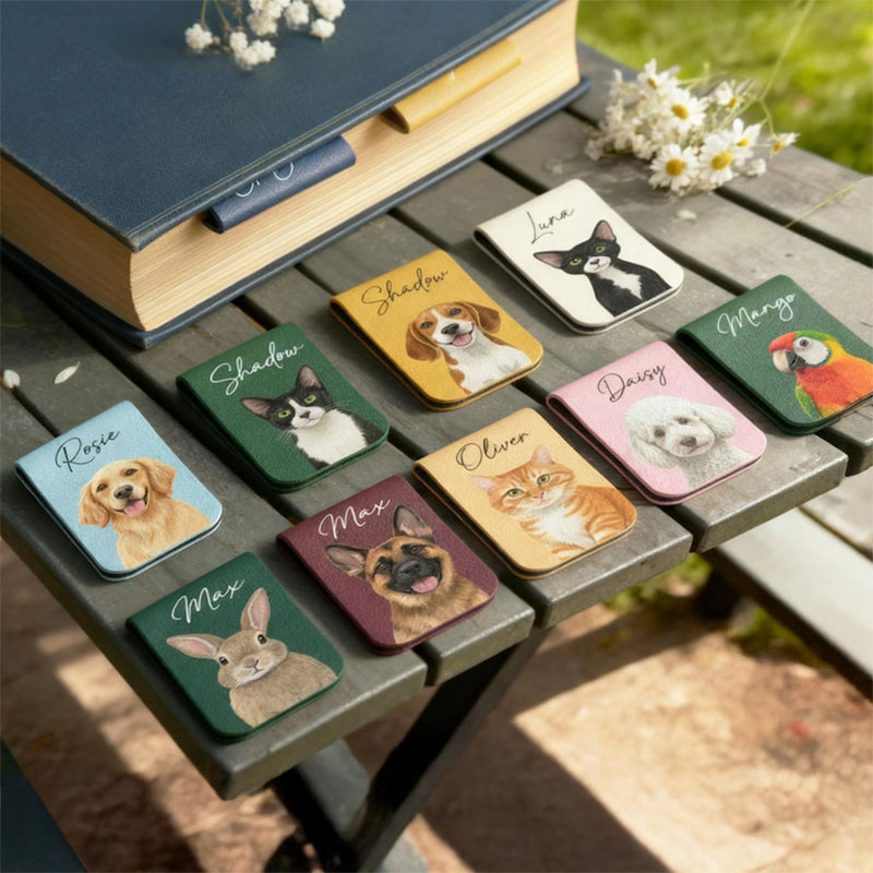 Personalized Pet Portrait Magnetic Bookmark, Animal Bookmark, Pet Memorial Bookmark
