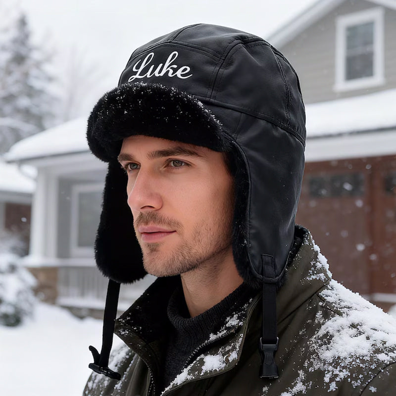 Personalized PU Leather Trapper Hat,Custom Name