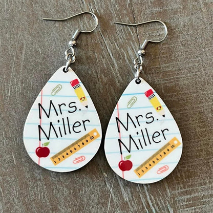 Personalized Teacher Earrings. Notebook-classroom earrings