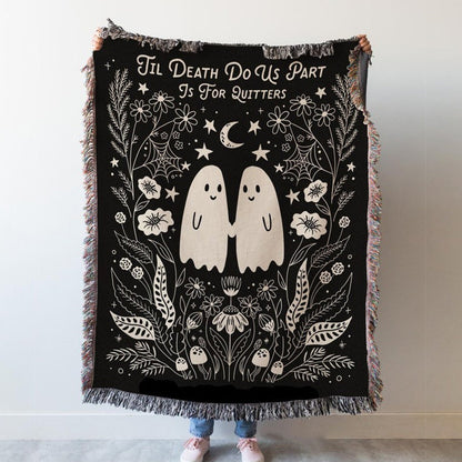 Til Death Blanket: Ghosts Woven Throw, Unique Spooky Couple Gift