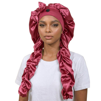 Personalized Satin Bonnet with Long Ties | Custom Name Silk Sleep Cap