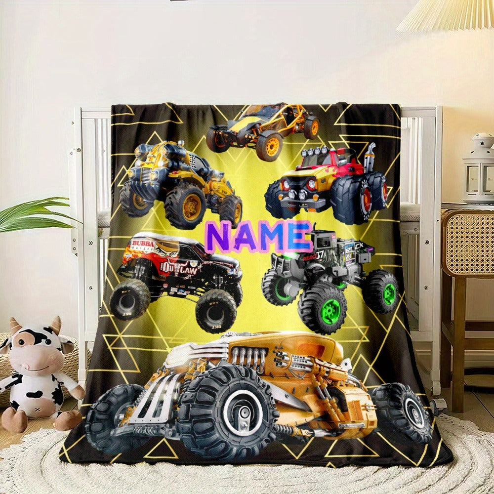 Custom Name Cozy Blanket: Featuring Cool Cross Country Vehicles