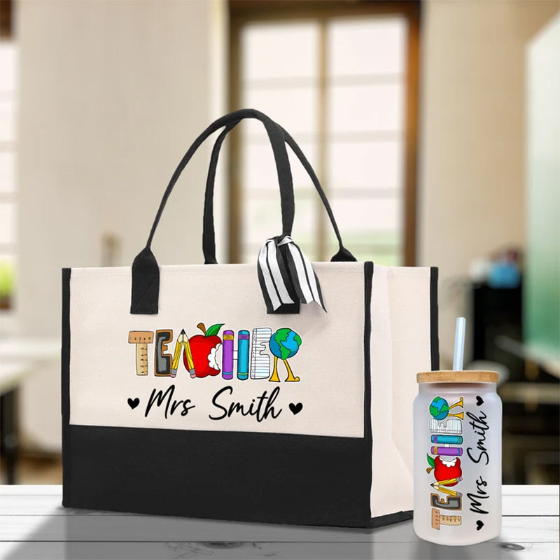 Personalized Teacher Cotton Canvas Tote Bag Gift for Teachers