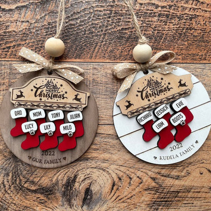 Custom Wooden Family Christmas Ornament | 3dLaser Cut Personalized Family Name 1-10