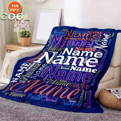 Personalized Custom Name/Text Blue Flannel Blanket