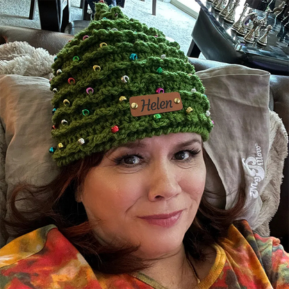Personalized Leather Patch Christmas Tree Crochet Hat