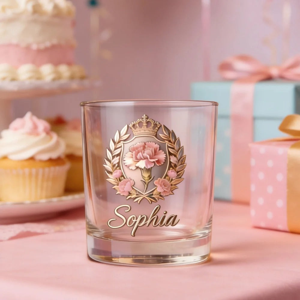 Custom Engraved Carnation Whiskey Bottle & Glass Set