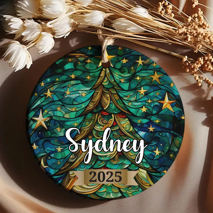 Custom  Christmas Tree Ornament 2025, Stained Glass Holiday Decoration