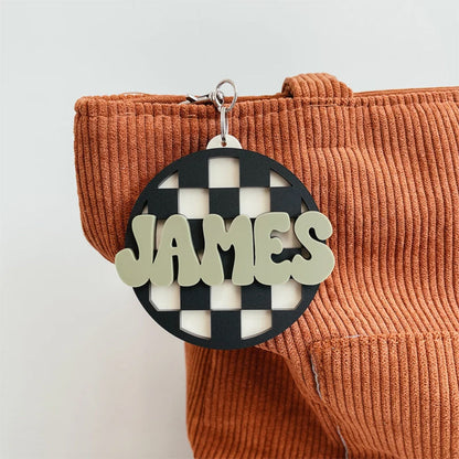 Checkered Backpack Tag, Backpack Name Keychain, 3D Name Keychain