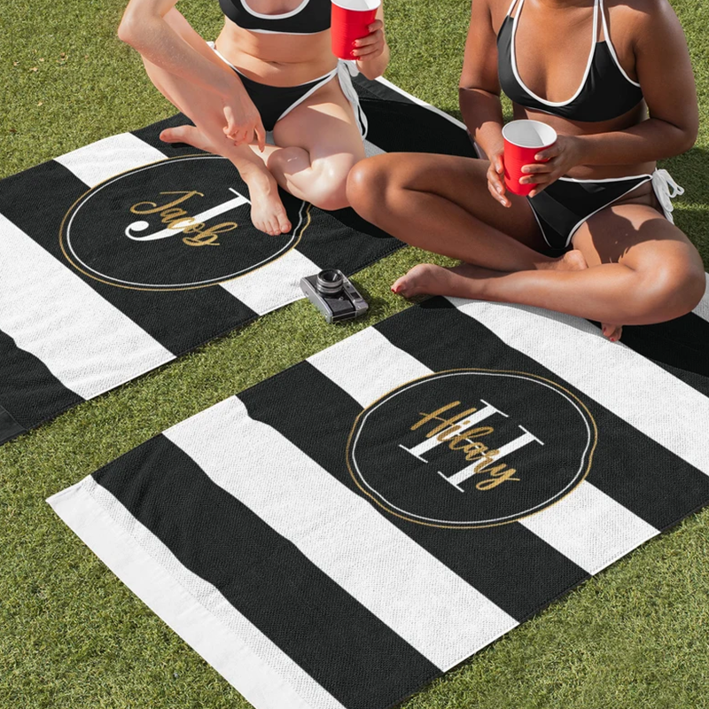 Retro Stripe Style Custom Name Beach Towel, Personalized Name Bath Towel Pool Towel