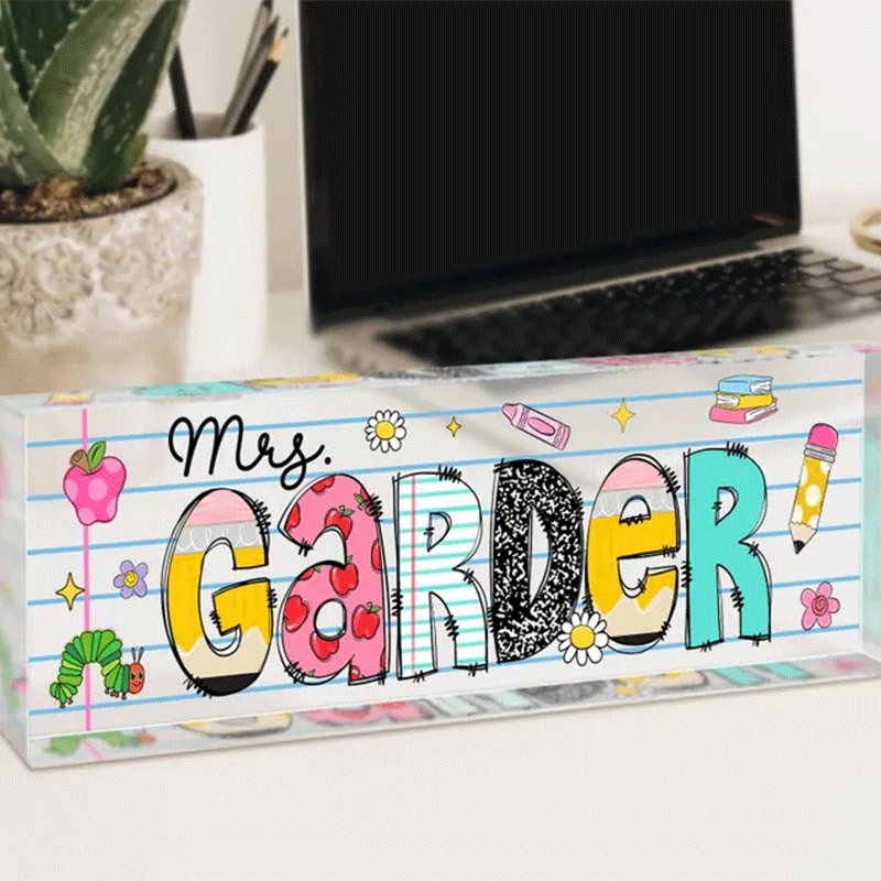 Personalized Teacher Desk Name Acrylic Plaque, Acrylic Name Plate for Desk, Back To School Teacher Gift