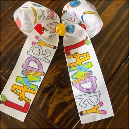 Monogrammed Back to School Hair Bow, First Day of Kindergarten