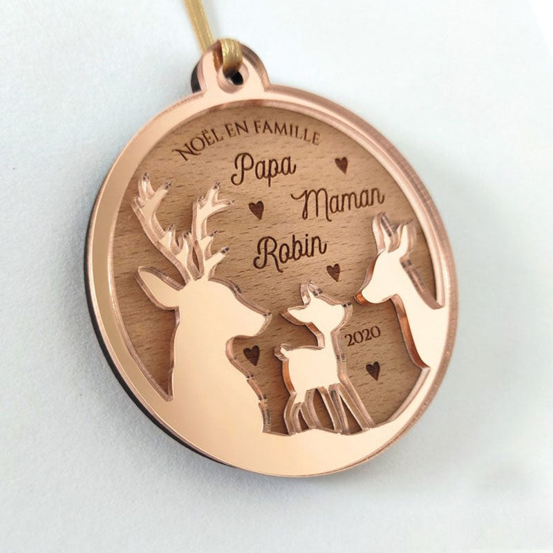 Personalized Christmas bauble - Deer family, doe, fawn - Family Christmas