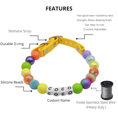 Adjustable beaded name dog collar