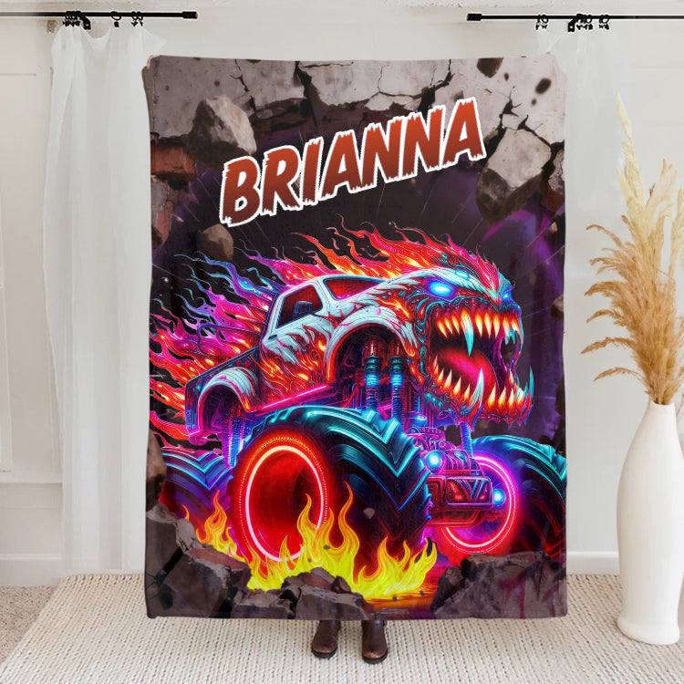 Personalized Monster Neon Truck Throw Blanket