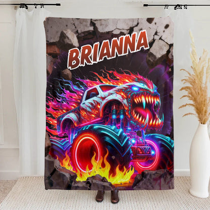 Personalized Monster Neon Truck Throw Blanket