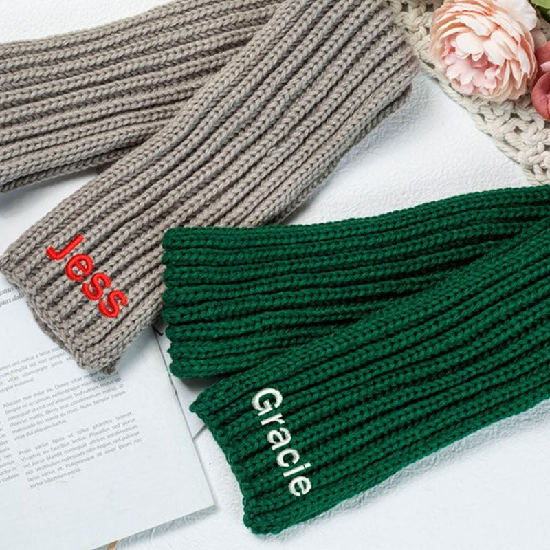 Personalized Scarf, Embroidered Knit Scarf, Custom Name Knitted Scarf