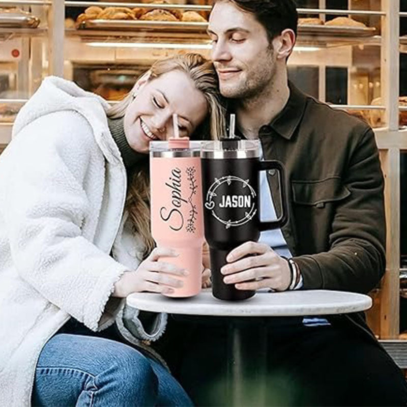40 Oz Tumbler With Handle And Straw,Custom Stainless Steel Insulated Tumbler With Name
