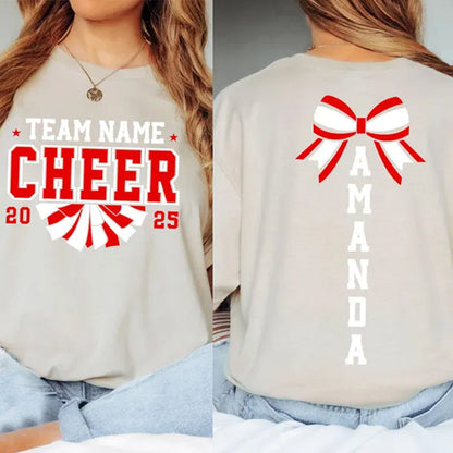 Custom Cheer Team Name Shirt, Custom Cheerleader Gift Two Sided Shirt