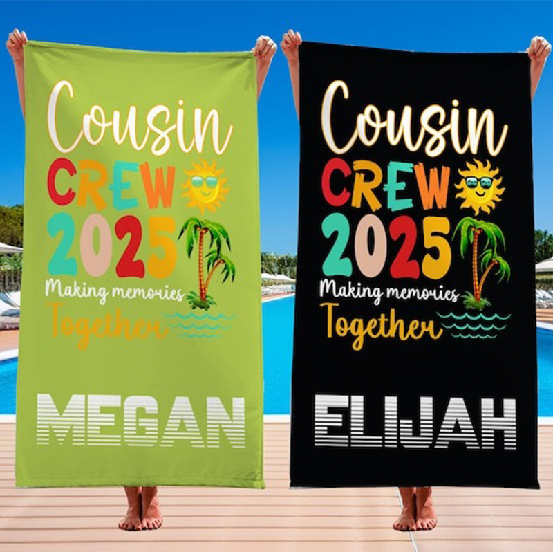 Custom Cousin Crew Beach Towel, Matching Cousin Trip Gift