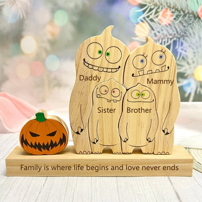 Halloween Cute Ghosts Family Puzzle Wooden Decor,Custom Name Wooden Ghost With Pumpkin