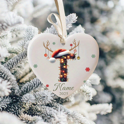 Personalized Christmas Initial Name Heart-Shaped Ornament