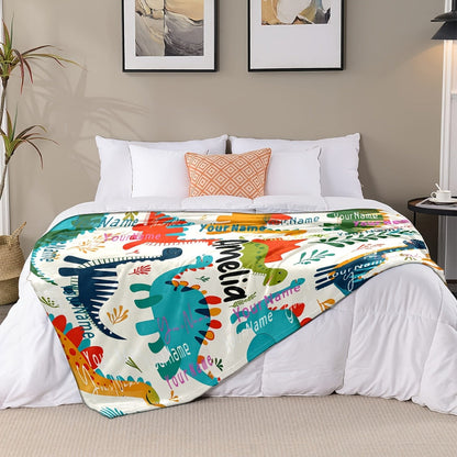 Text Custom Dinosaur Jurassic Cartoon Plant  Custom Name Personalized Blanket