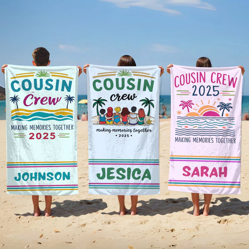 Custom Cousin Crew Beach Towel, Matching Cousin Trip Gift, Family Reunion Gift