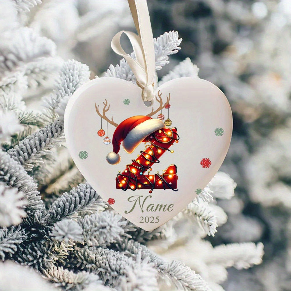 Personalized Christmas Initial Name Heart-Shaped Ornament