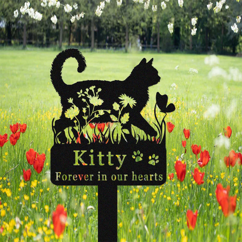 Custom Cat Memorial Stake,Cat Grave Marker,Metal Cat Garden Stake with Flowers