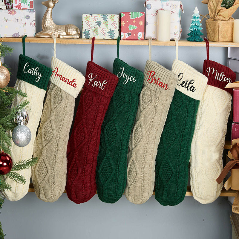 Custom Christmas Stocking with Name, Embroidered Knit Stocking, Monogram Christmas Stocking, Personalized Family Stocking, Holiday Decor