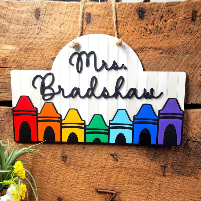 Personalized Teacher Crayon Door or Wall Sign, Classroom Sign, 3D