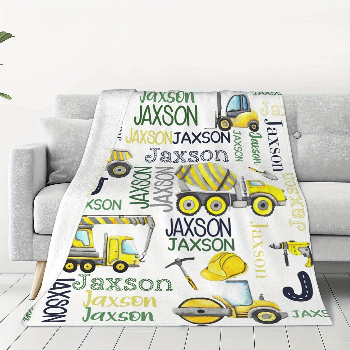 Personalized Construction Fleece Blanket with Name