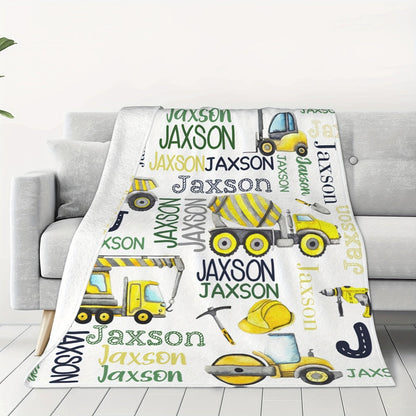 Personalized Construction Fleece Blanket with Name