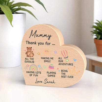 Mummy Gifts From Baby Son Daughter; Personalised Wood Heart