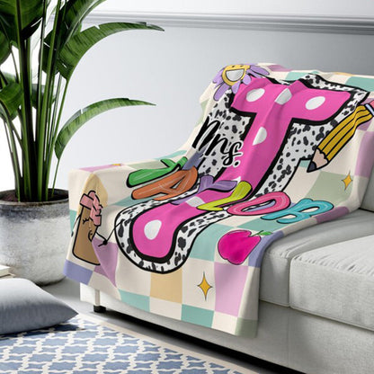 Personalized Teacher Blanket, Retro Groovy Custom Name Throw