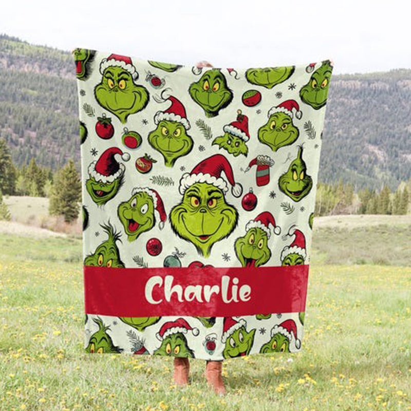 Custom Name Grinch Blanket, Cartoon Blanket For Boy and Girl