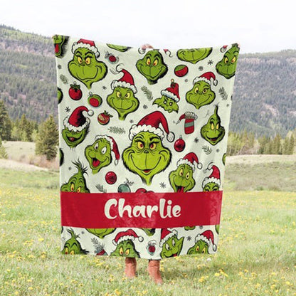 Custom Name Grinch Blanket, Cartoon Blanket For Boy and Girl