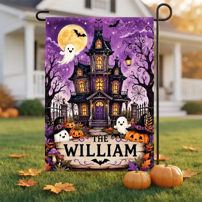 Personalized Halloween Garden Flag, Custom Haunted House Yard Sign