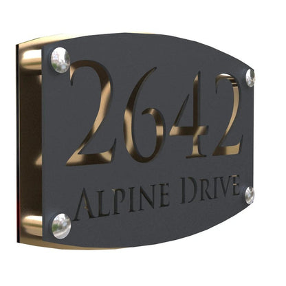 Laser Cut Grey House Sign Number Matt Gray Acrylic Plaques With Gold Mirror Backplate