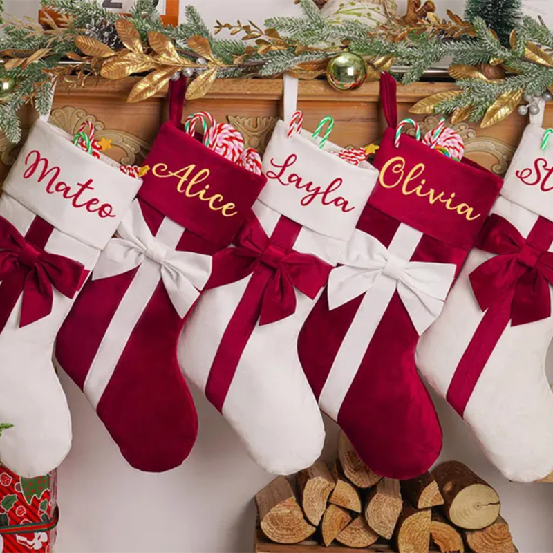 Personalized Christmas Stockings,Custom Bow Stockings with name