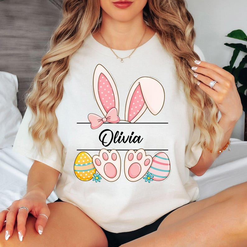 Custom Easter Bunny Name T-Shirt, Personalized Bunny Ears Shirt