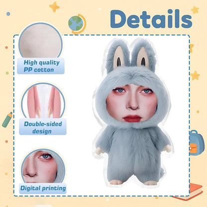 Personalized Face or Pet Labubu style Pillow 3D Custom Photo Plush Pillow
