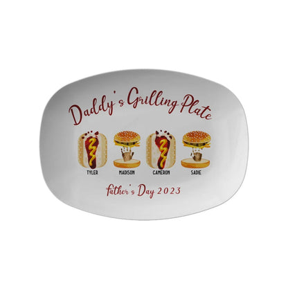 Personalized Handprint and Footprint Grilling Plate with Burger, Hot Dog Custom Father's Day Gift