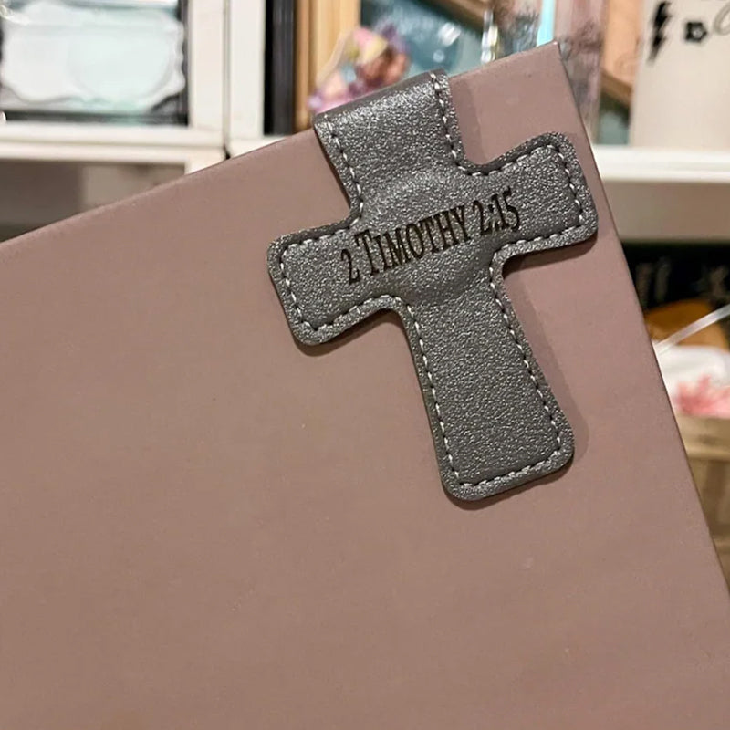 Personalized Cross Leather Magnetic Bookmark, Engraved Reader Gift