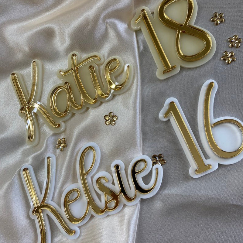 Double layered acrylic cake topper / cake charm - Name and Number